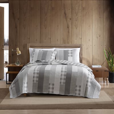 Eddie Bauer Fairview Grey Cotton Reversible Quilt Set