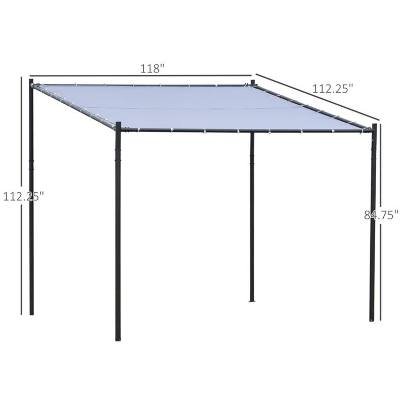 Grey Wall-Mounted Gazebo with Steel Frame and PVC-Coated Polyester Canopy for Patio Garden or Backyard Outdoor Shelter