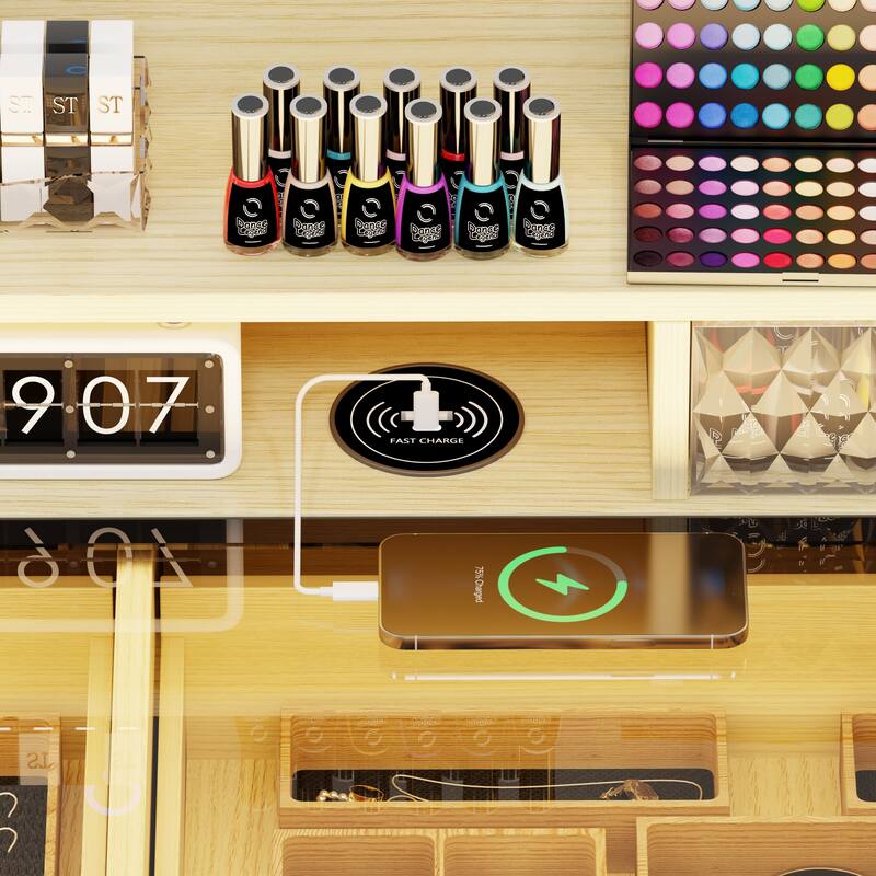 Makeup Vanity With LED Light and Charging Station