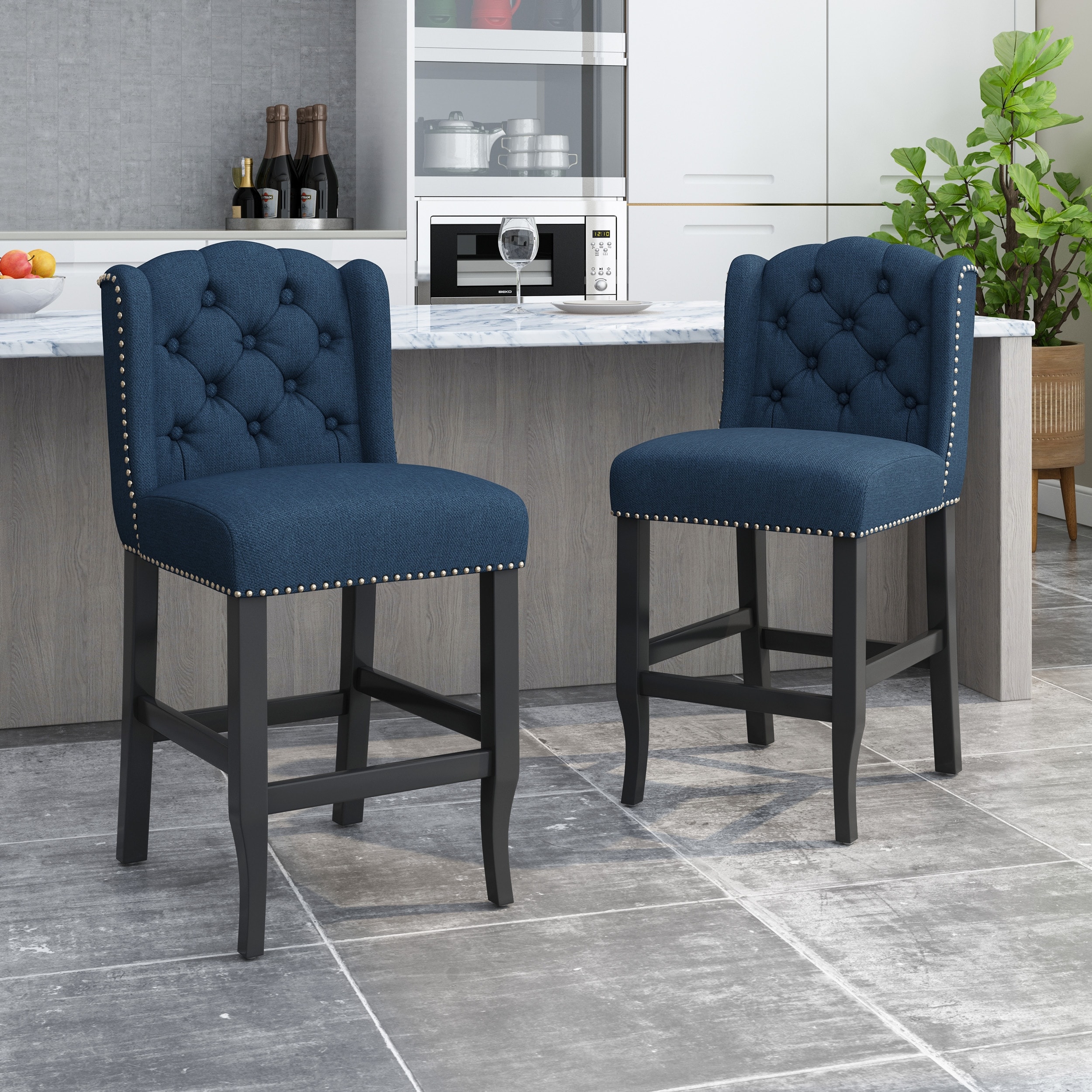 Vienna Contemporary Fabric Tufted Wingback 27 Inch Counter Stools, Set of 2