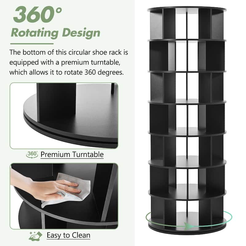 23.6''Rotating Shoe Rack Tower,7-Tier Spinning Shoe Shelf,5 Grids Per Layer,Display Rack,360°Revolving Shoe Carousel Organizer