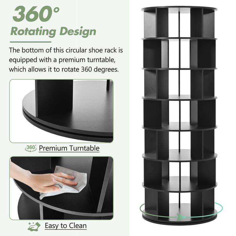 7-Tier Rotating Shoe Rack Tower with 5 Grids Per Layer