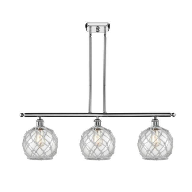 Innovations Lighting Farmhouse Rope 3 Light 36" Wide Linear Chandelier - Polished Chrome / Clear Glass with White Rope