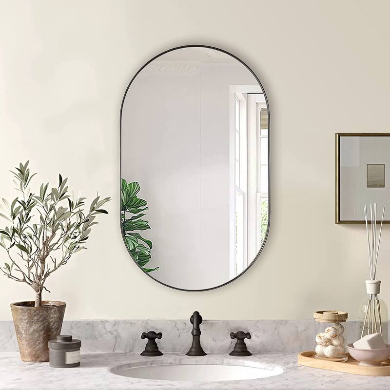 20 x 33 Inch Metal Oval Mirror - Black