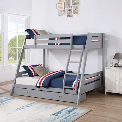 Modern Gray Solid Wood Twin Bunk Bed with Storage Drawers