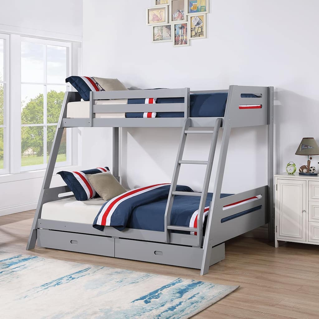 Modern Gray Solid Wood Twin Bunk Bed with Storage Drawers