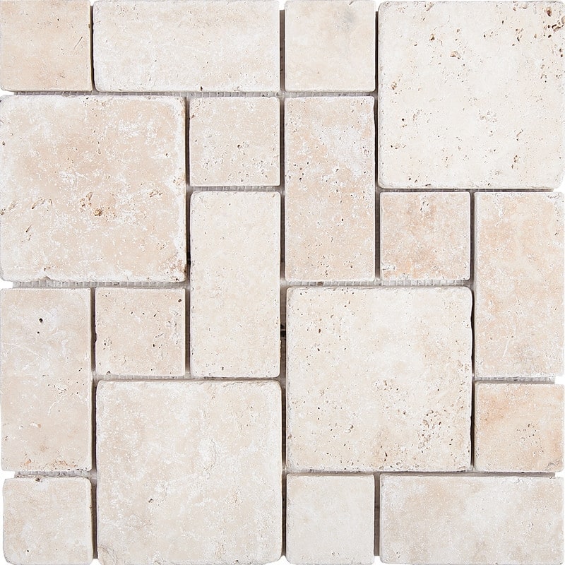Ivory Travertine Roman Pattern Tumbled Mosaic Tile