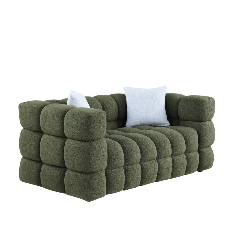 62.2" Boucle Marshmallow Sofa, 2-Seater with 35.8" Deep Seat, Human-Engineered Design for US Homes