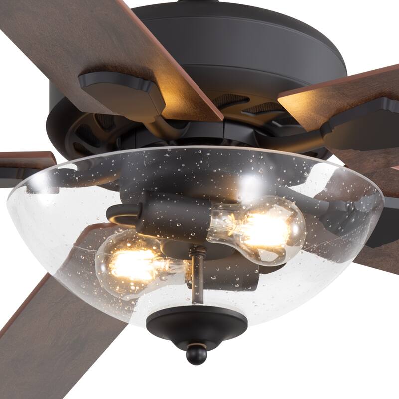 52" Farmhouse 2-Light Ceiling Fan with Glass Shade and Remote(5-Blade)