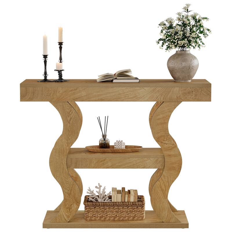 Console Table for Entryway, 3-Tier Wood Sofa Table with Storage Shelves for Living Room, Hallway, Foyer, Entrance