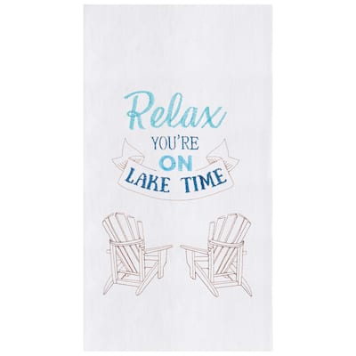 Relax Lake Time Embroidered Flour Sack Cotton Kitchen Towel