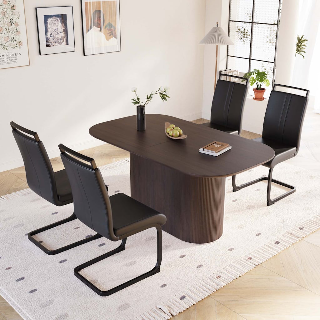 5-Piece Black Brown Dining Set with 4 PU Leather Armless Chairs, Coffee Table & Chairs Set for Dining Room