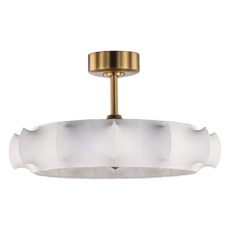 Perimost 29.6" Farmhouse White Silk Fabric 3-blade Fandelier Bladeless Ceiling Fan with Light and Remote