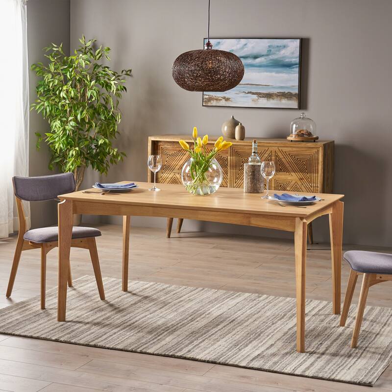 Roomfitters Mid-Century Rubberwood Dining Table with Oak Veneer, Elegant Natural Oak Finish for Modern Dining Spaces - Natural