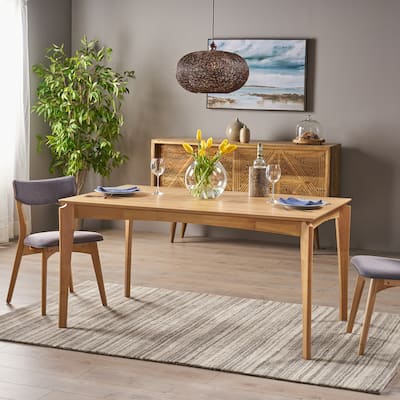 Roomfitters Mid-Century Rubberwood Dining Table with Oak Veneer, Elegant Natural Oak Finish for Modern Dining Spaces