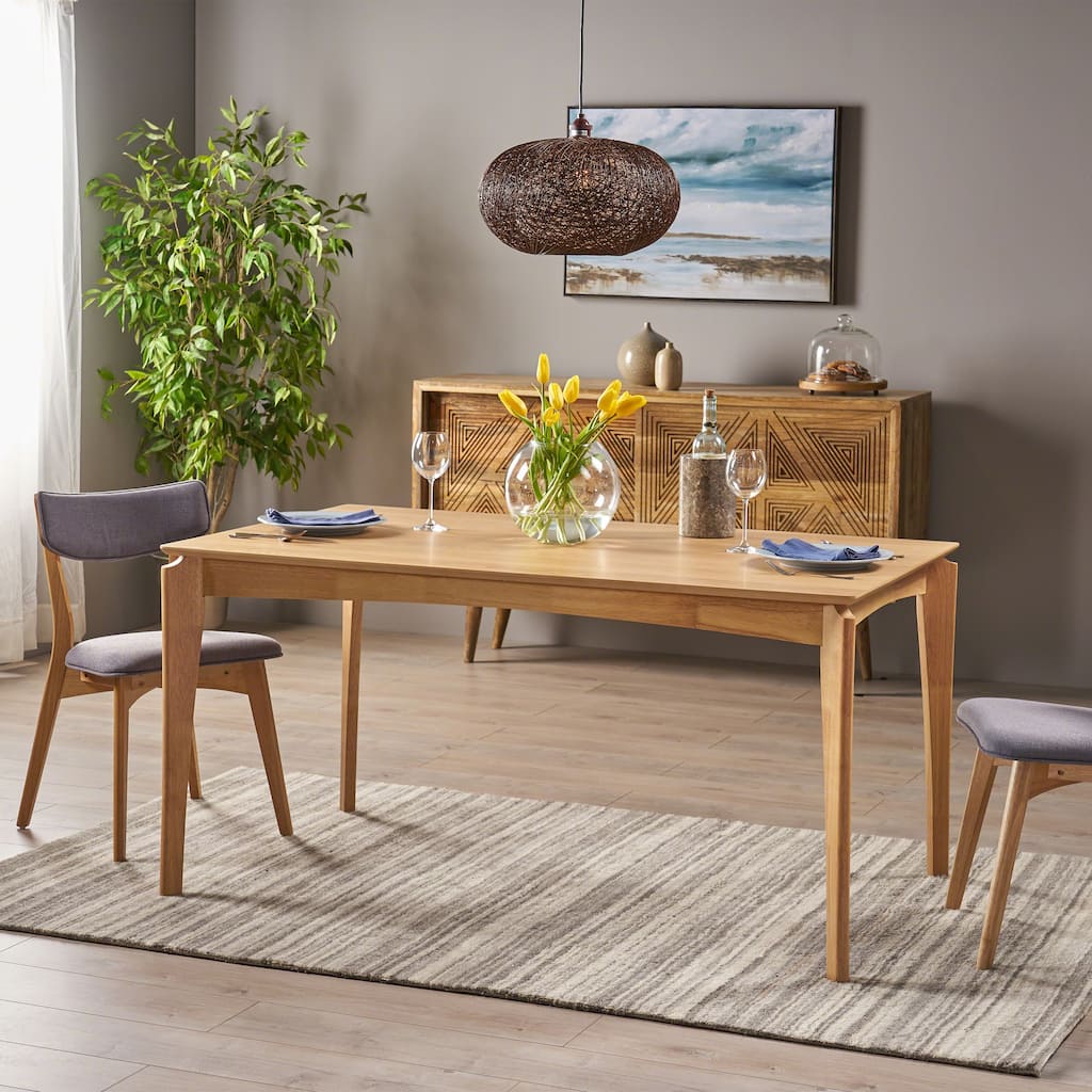 Roomfitters Mid-Century Rubberwood Dining Table with Oak Veneer, Elegant Natural Oak Finish for Modern Dining Spaces