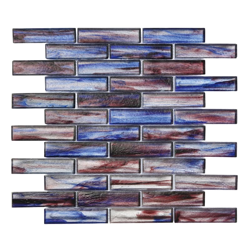 1 x 4 Brick Iridescent Glass Mosaic Wall Tiles - Case (10 Sheets) - Dusk