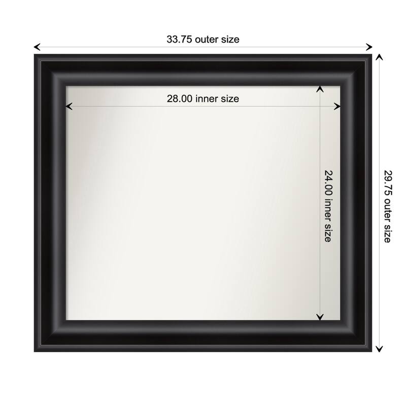 Grand Black Framed Non-Beveled Custom Wall Mirror, Bathroom Vanity Mirror - Outer Size: 33.75 x 29.75
