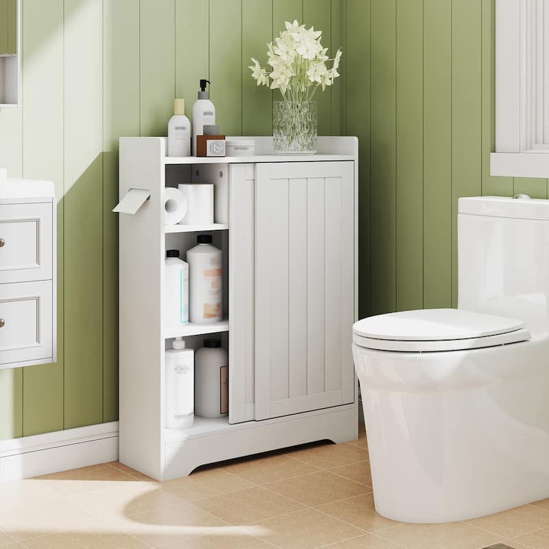Gymax Bathroom Floor Cabinet w/2 Sliding Doors & Adjustable Shelves
