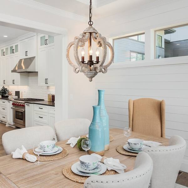 Farmhouse 3-light Distressed Wood Shabby Chic Chandelier for ...