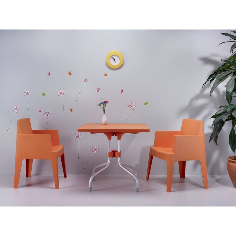 31" Orange and Silver Patio Square Folding Dining Table