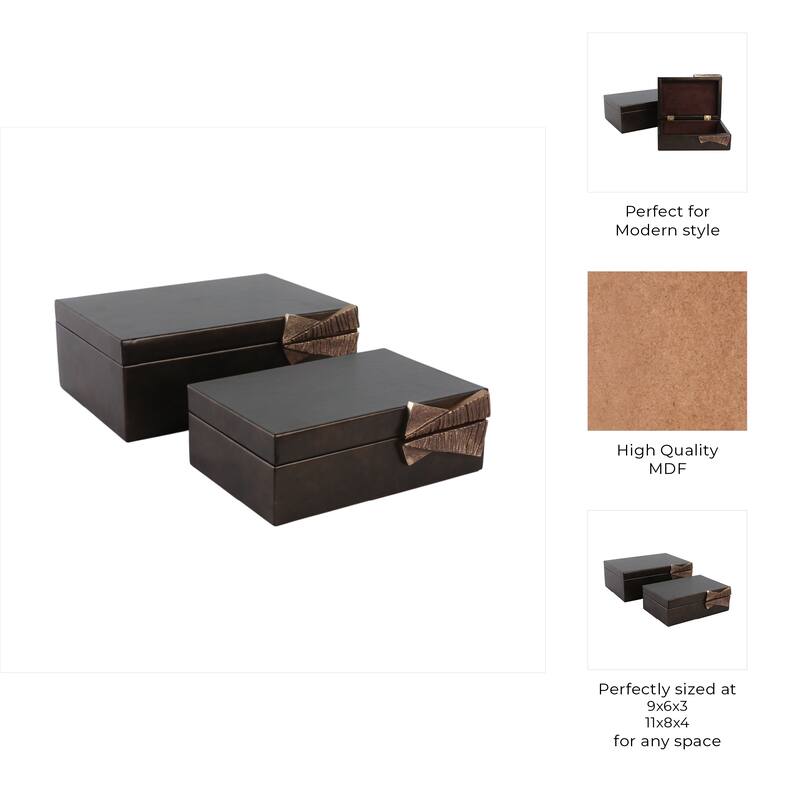 Faux Leather Storage Boxes with Metal Accents (Set of 2) - 9/11" Gray - 11" x 8" x 4"