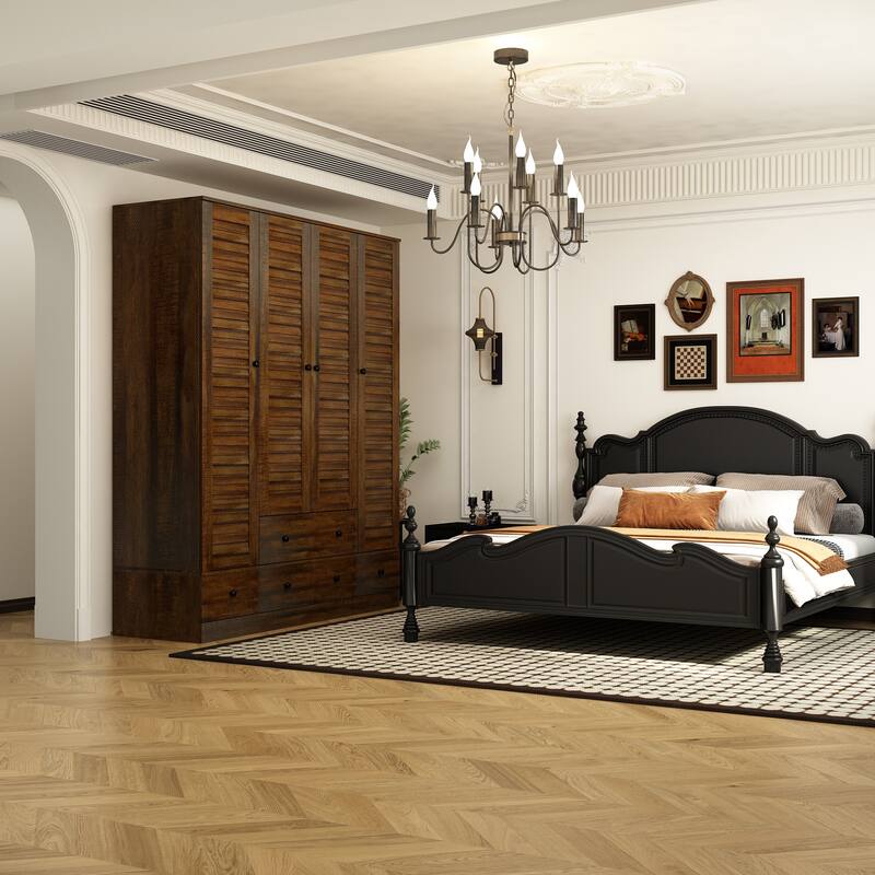Modern 4-Door Wood Bedroom Armoire in White Closet Cabinet Wardrobe