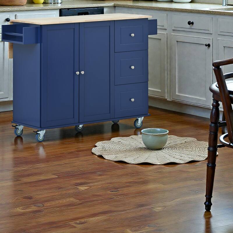 52.7" Rolling Kitchen Island with Solid Wood Top, Drop Leaf Breakfast Bar, Storage Cabinet, Wheels