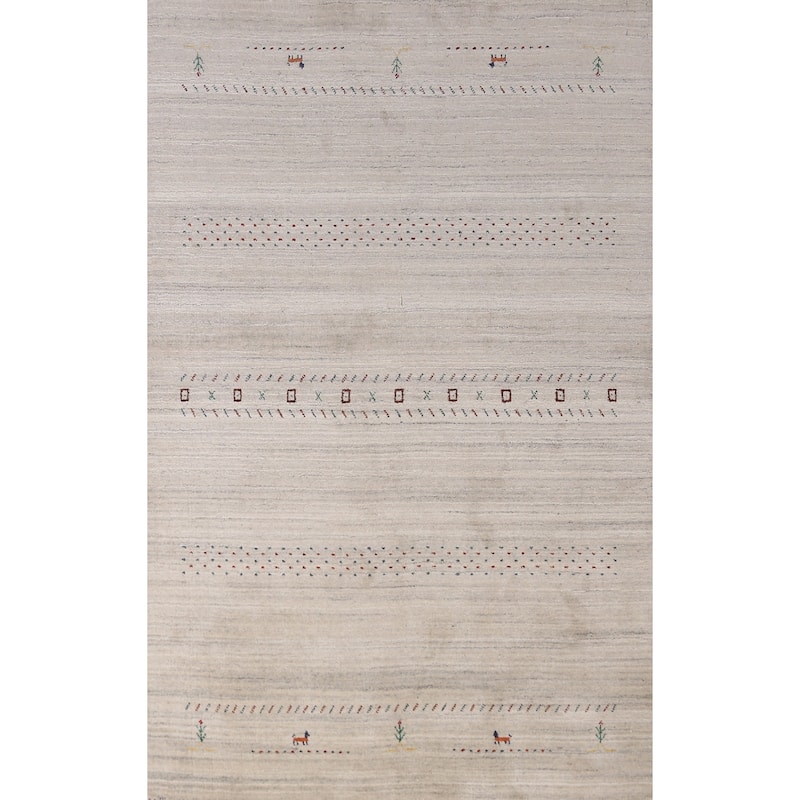 Animals Gabbeh Indian Area Rug Handmade Wool Carpet - 5'1" x 7'9"