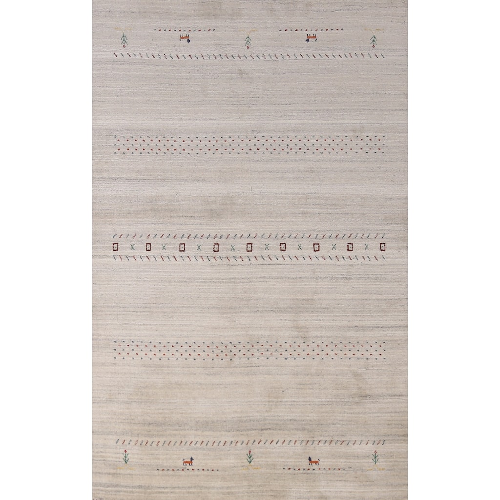 Animals Gabbeh Indian Area Rug Handmade Wool Carpet - 5'1" x 7'9"