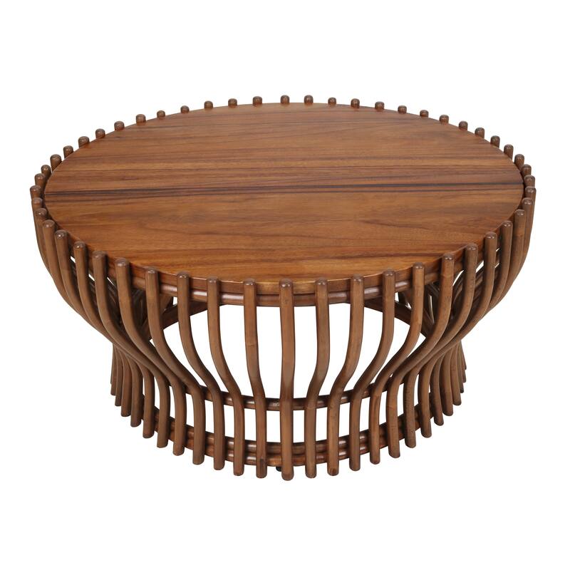 NPD Furniture Sona Modern Bohemian Rattan Coffee Table with Wood Top