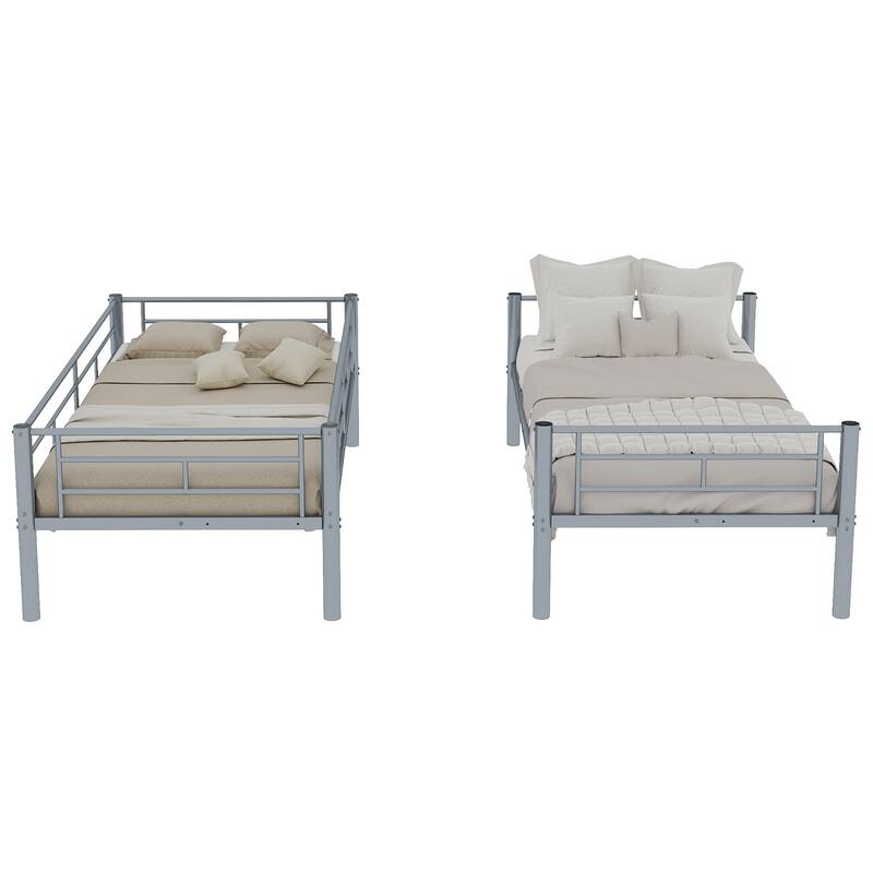 Twin Over Twin Metal Bunk Bed,Metal Structure Bedframe with Ladders & Guardrail,Convertible 2 Beds,No Spring Box Required