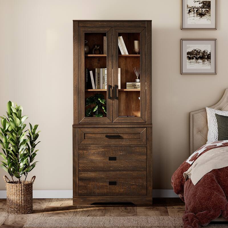 3 Tier Bookcase with Drawer,73.3" Tall Floor Standing Bookshelf