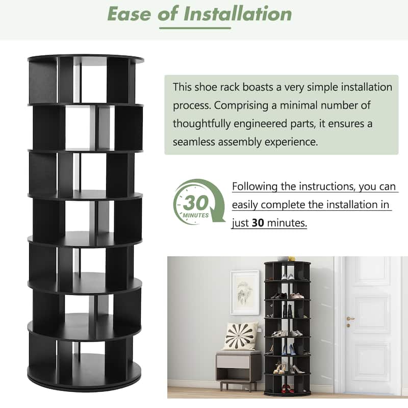 23.6''Rotating Shoe Rack Tower,7-Tier Spinning Shoe Shelf,5 Grids Per Layer,Display Rack,360°Revolving Shoe Carousel Organizer