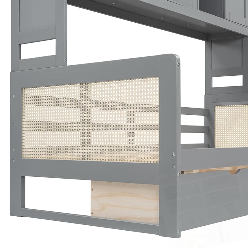Wooden Daybed With 2 Drawers and All-in-One Cabinet and Shelf