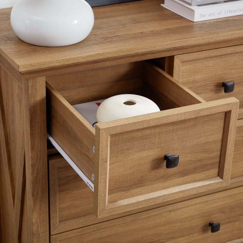 Oak 6 Drawer Dresser, Tall Chest of Drawers with Modern Metal Handles