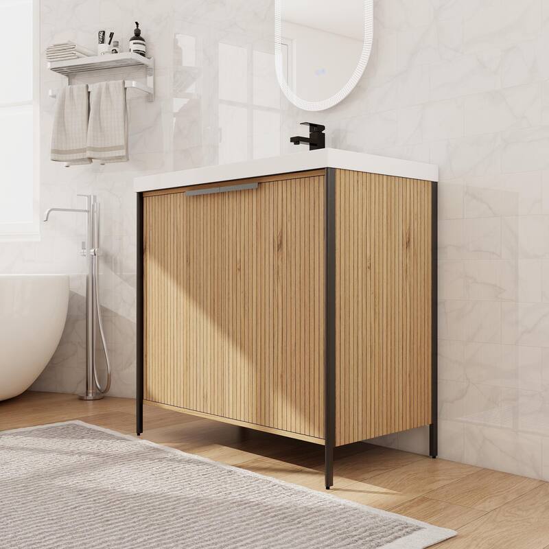 Beingnext 24"/30"/36"/48"/60" Bathroom Vanity with Sink, Freestanding Bathroom Vanity with Soft Close Door and Shelf