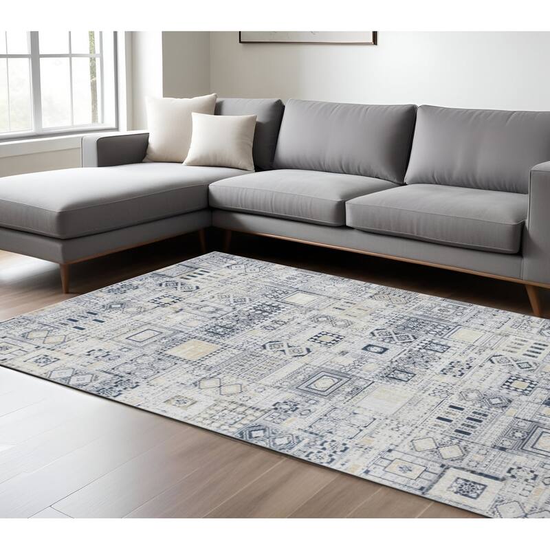 HomeRoots Ikat Contemporary Rectangle Area Rug - 114.00 in. x 90.00 in.  x 0.25 in.