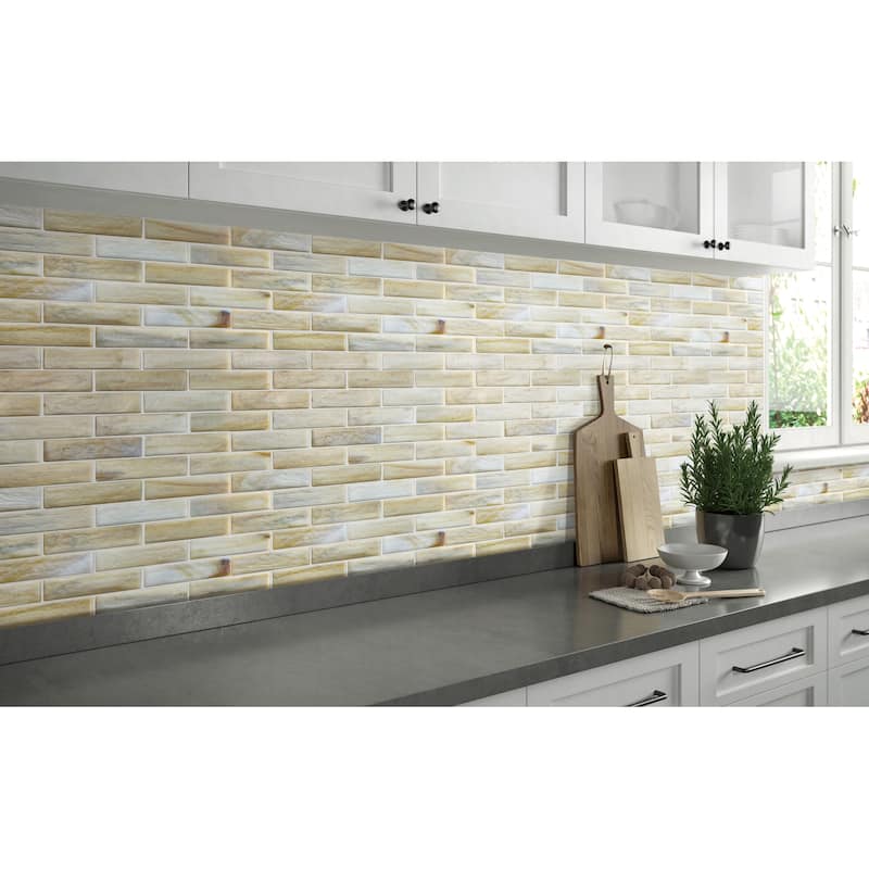 1 x 4 Brick Iridescent Glass Mosaic Wall Tiles