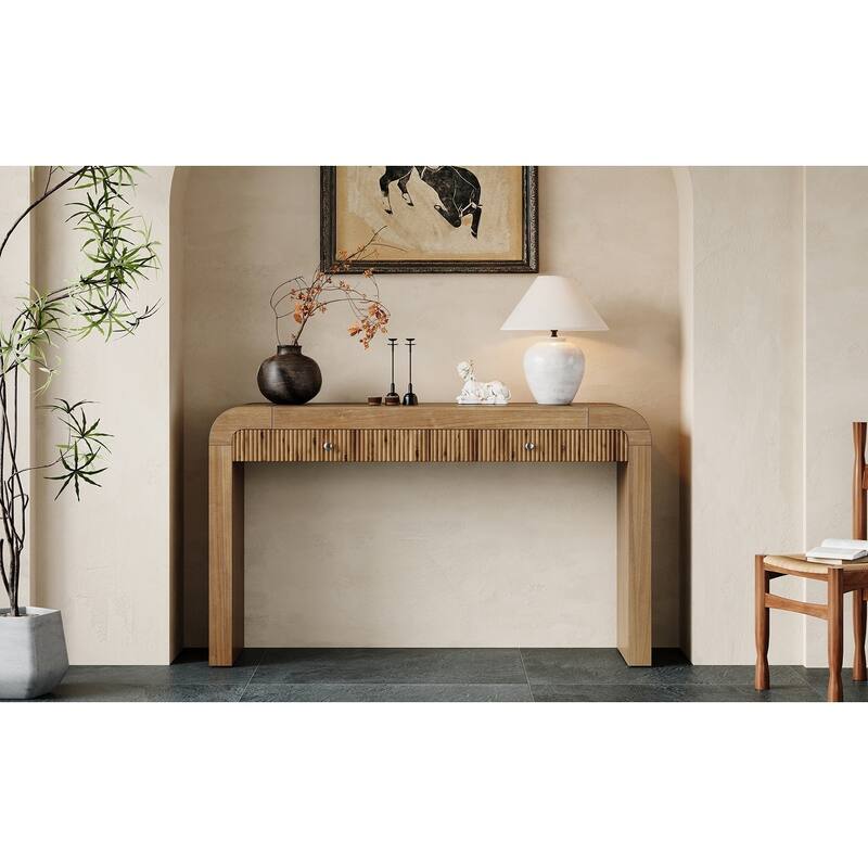 Console Table with Fluted Drawer,Curved Corners,and Thick Legs for Hallway & Living Room
