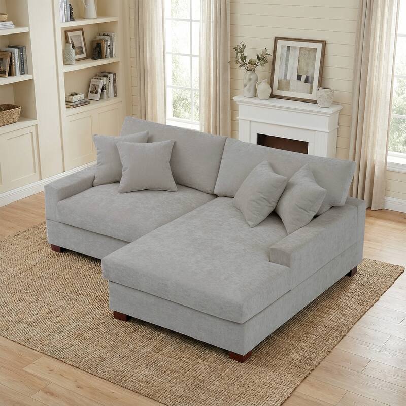 2 Set Chenille Upholstered Modular Sectional Sofa Chaise with Pillows