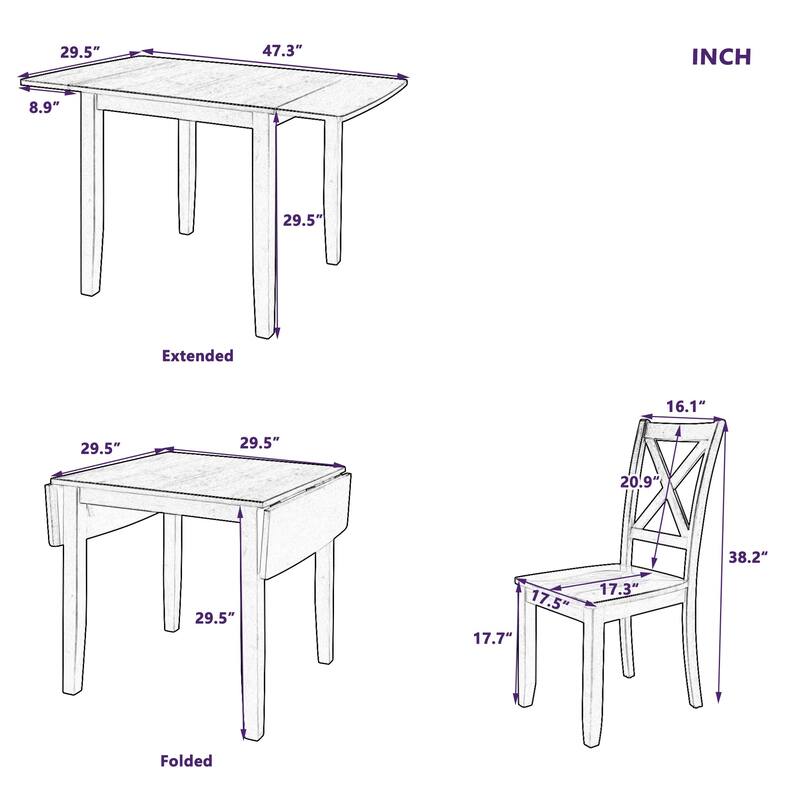 Wood Drop Leaf Breakfast Nook Dining Set (Set of 3)