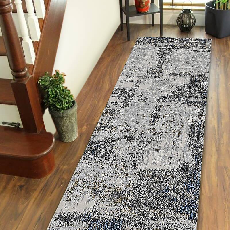 Sylvia Hannah Gray/Blue Polyester Blend Performance Area Rug
