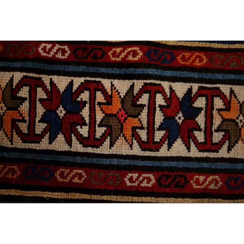 Navy Blue Geometric Kazak Vegetable Dye Wool Carpet - 3'5" x 5'2"