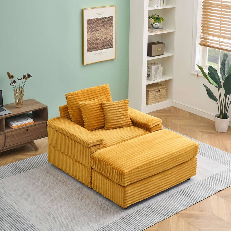 Corduroy Single Sofa Set with 2 Throw Pillows (500lb Capacity)