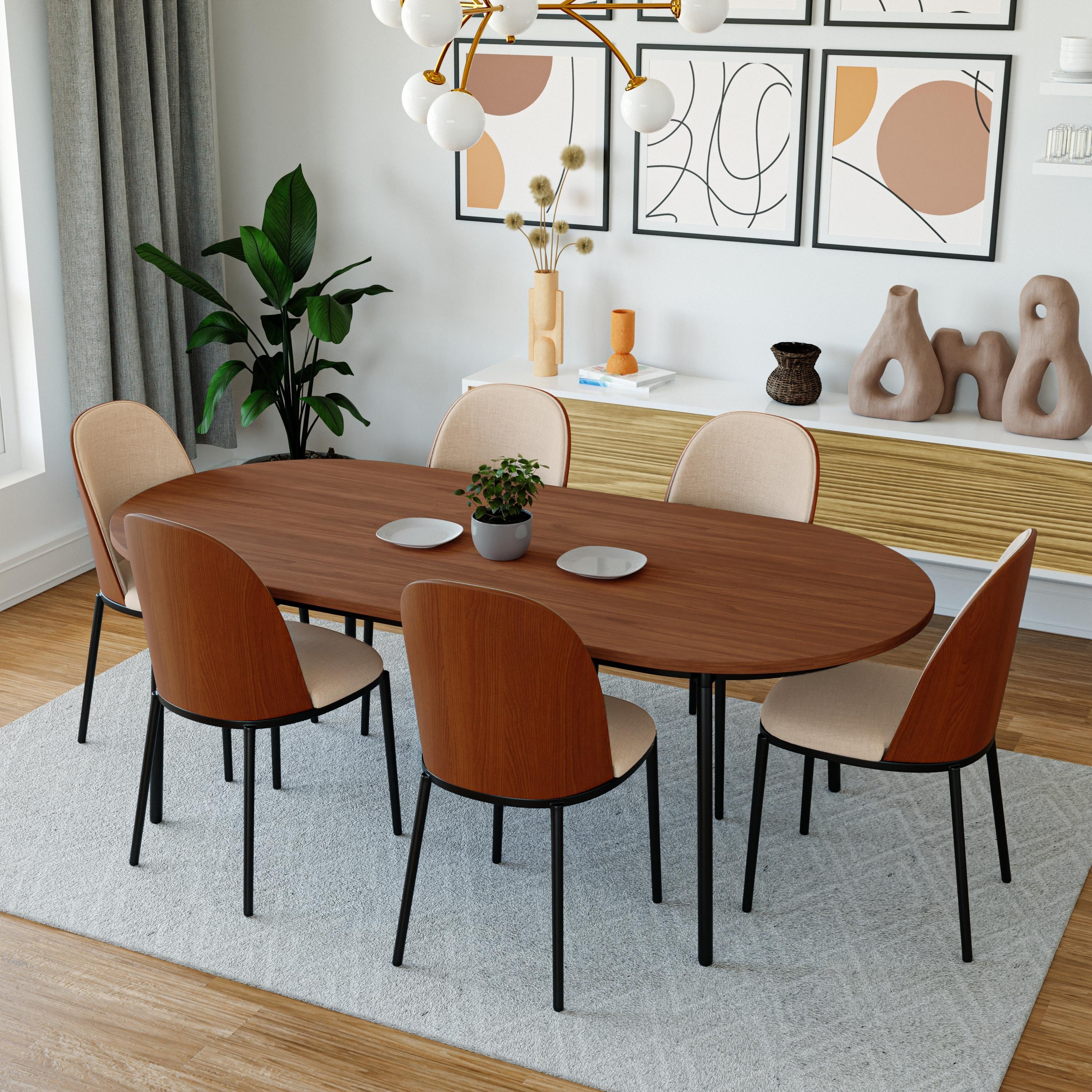 Tule Mid Century Dining Chair Set of 4 - PU Leather Velvet Suede Seat Black Metal Frame - Modern Upholstered Accent Chairs Cafe