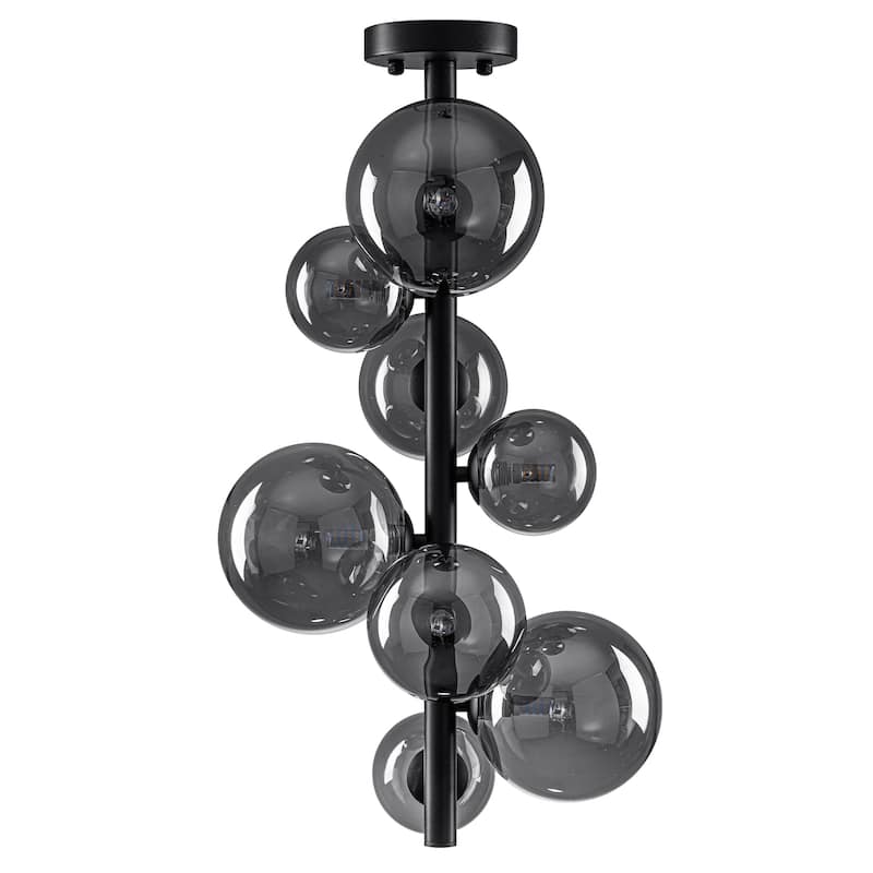 8 Lights Modern Semi-Flush Mount Ceiling Light Smoky Gray Glass Globe