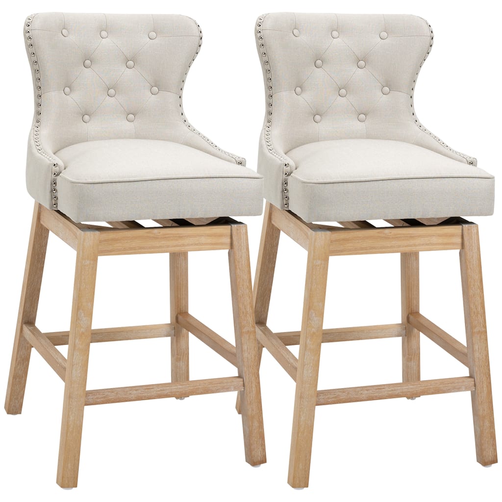 Set of 2 Upholstered 180 Degree Swivel Bar Stools with Nailhead Trims