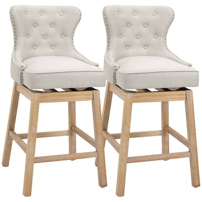 Swivel Counter Height Bar Stools Set of 2, Upholstered Bar Stools with Back, Kitchen Island Chair with Wood Legs