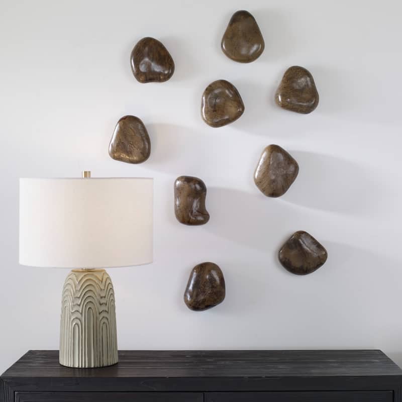 Pebbles Wooden Wall Decoration - 6" - Set of 9